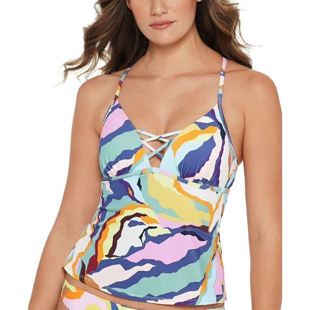 Salt & Cove Juniors Size Medium Zebra-Print Cross-Back Tankini Swim‎ Top 1180